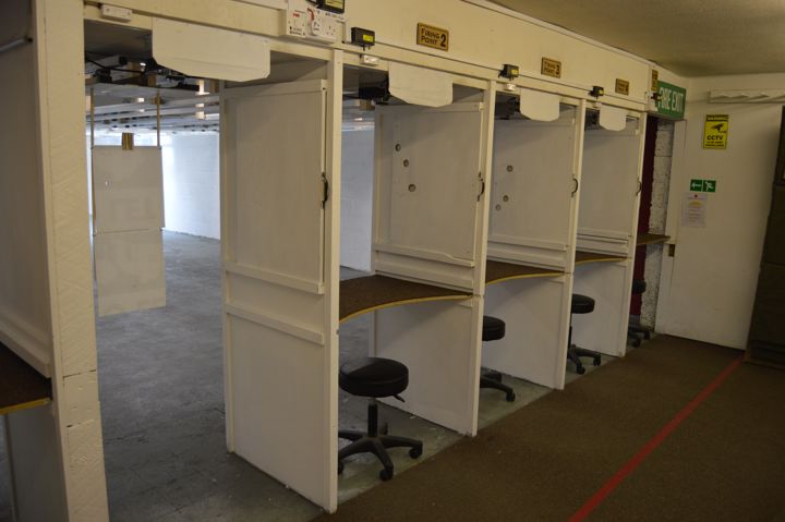 The firing points, with a target carrier hanging in the next lane